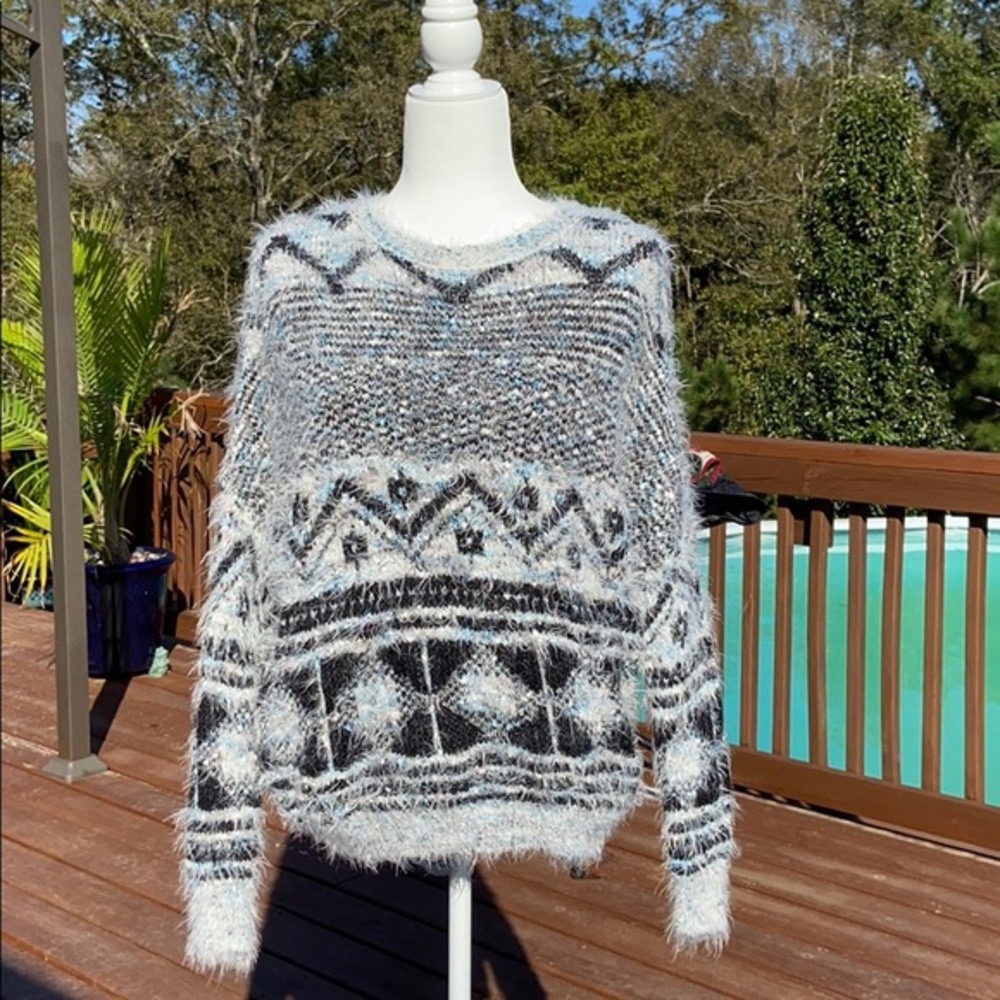 Paper Crane Eyelash Sweater with Blue Accents